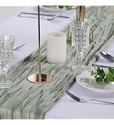 Peomeise Grey Green Cheesecloth Table Runner 10 Pack,17x108 Inches Boho Gauze Fabric Table Runner...