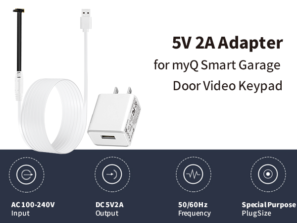 Power Cable and Adapter for myQ Smart Garage Door Video Keypad
