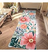 Zealude Floral 2x6 Rug Runners for Hallways Non Slip,Aqua Green Bathroom Kitchen Runner Rug Washa...