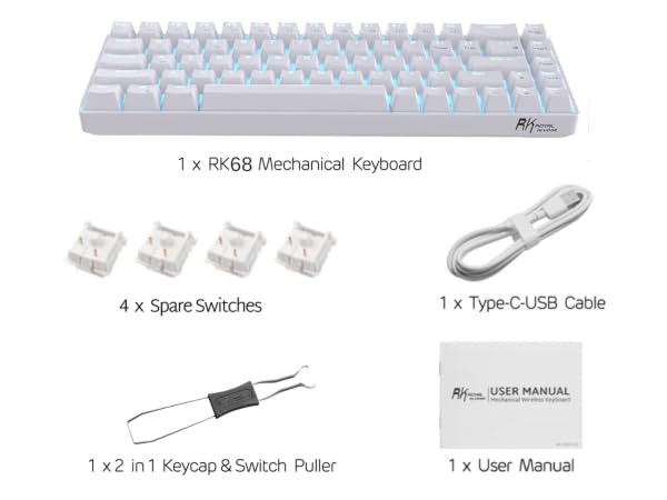 Hot-Swappable 65% Wireless Mechanical Keyboard, 60% 68 Keys Compact Bluetooth Gaming Keyboard