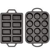 Flavehc Cast Iron Muffin Pans 12 Cup and Cast Iron Mini Loaf Pans 8 Cavity Regular Size Cupcake P...