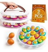 77L 2-Pack Deviled Egg Container with Lid – 34-Egg Platter with Handle, Stackable & Portable Carr...