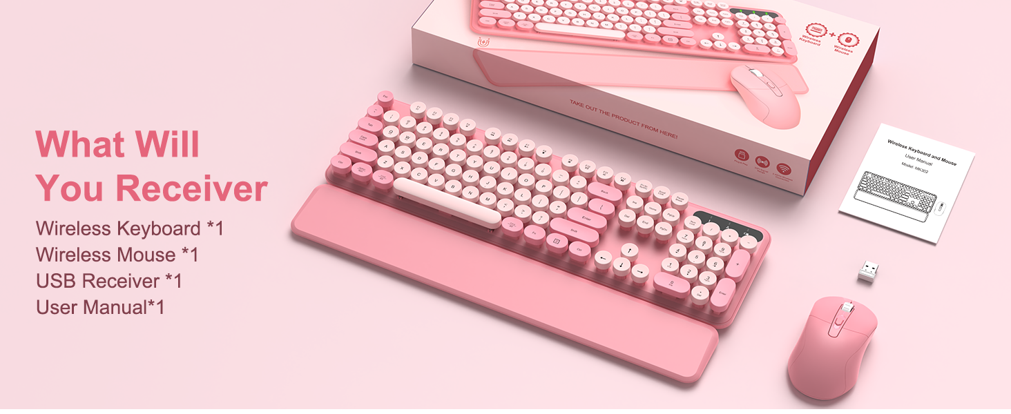 Pink Wireless Keyboard and Mouse Combo