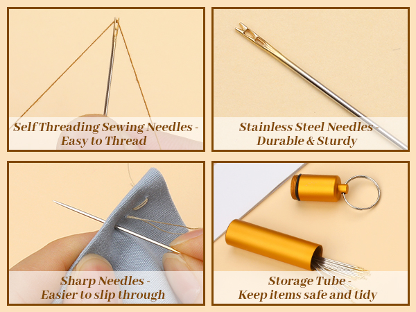 GarfxG 15 Pieces Self Threading Needles Easy Threading Needles Hand Sewing Needles