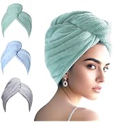 AGKXHDEC 3 Packs Single Layer Microfiber Hair Turbans - Drying Wrap for Women (Light Blue,Light G...