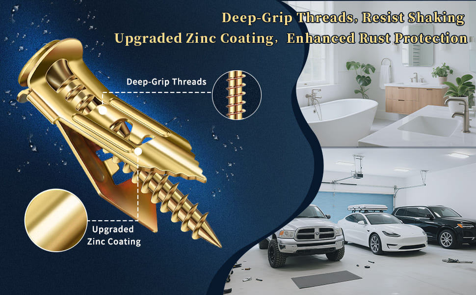 Deep-Grip Threads,Resist Shaking Upgraded Zinc Coating,Enhanced Rust Protection