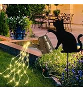 Cat Solar Light Outdoor Garden Decoration, Waterproof Metal Stake Black Outdoor Statue with Water...