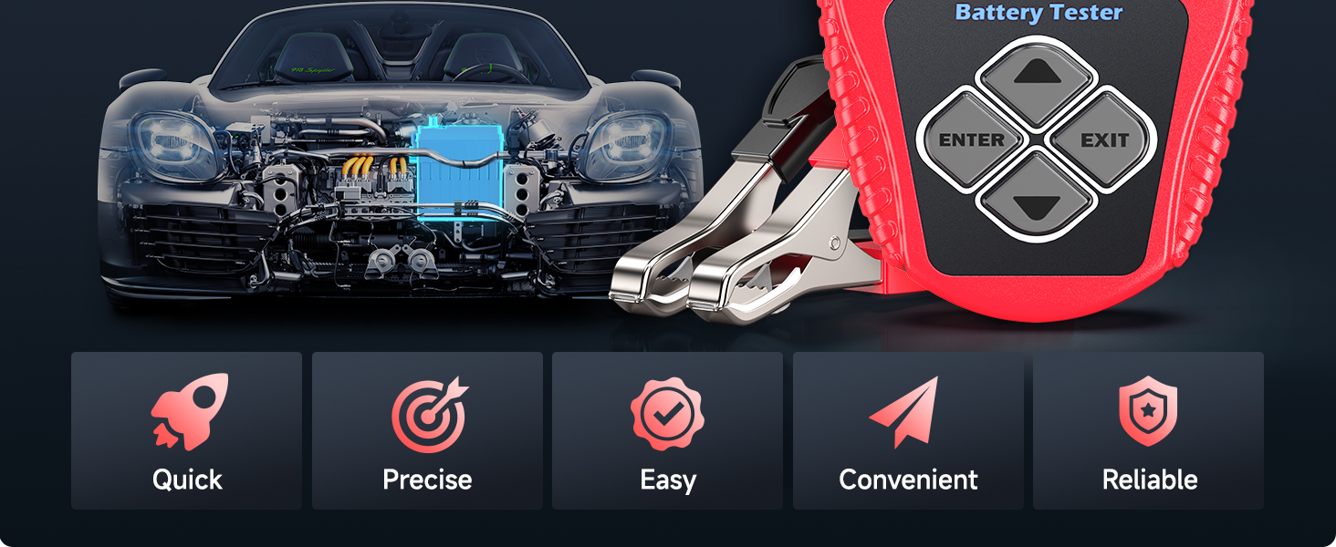 Battery tester with key features: quick, precise, easy to use, and reliable for every vehicle