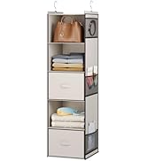 YOUDENOVA Hanging Closet Organizer, 5 Tier Hanging Closet Shelves with Drawers and 6 Side Pockets...