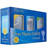 Cutlery Set Plastic Utensils Clear Forks Spoons Knives Disposable Silverware Heavyweight [300 Com...