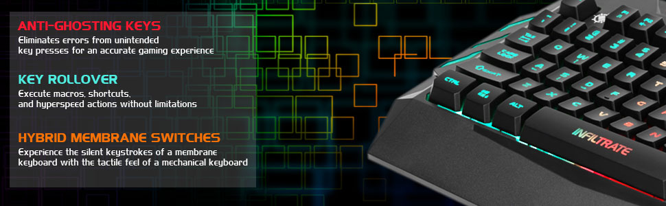 Anti-Ghosting, 19 Key rollover and Hybrid membrane switches