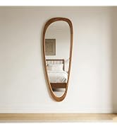 Ruomeng Full Length Irregular Wall Mirror, 60 x 22 Inch Wooden Mirror, Boho Large Decorative Asym...