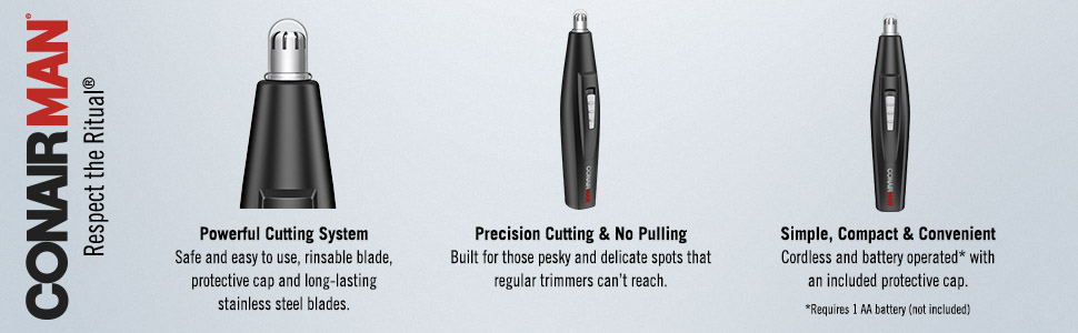 ConairMAN, Powerful nose trimmer, ear trimmer, cutting system, precision, no pulling, simple