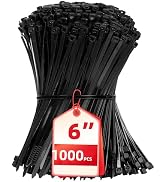 Zip Ties 6 inch, 1000 Pack Black Zip Ties, Self-Locking Nylon Cable Ties with 40 lbs Tensile Stre...