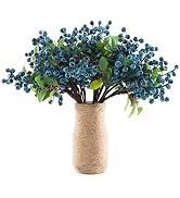 SHACOS Artificial Blue Berry Stems Pack of 20 Fake Blue Berries with Green Leaves 9.8 inch Fake B...