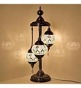 GOGERS Turkish Mosaic Table Lamp, 3 Globe Style Decorative Lamp with Handmade Glass Shades, Vinta...