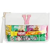 Personalized Initial Letter Clear Makeup Bag, Chenille Varsity Letter Flat Pouch with Zipper, Wat...