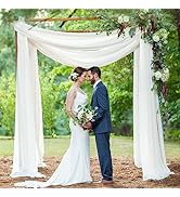 FUHSY Wedding Arch Draping White Drapes Sheer Fabric Chiffon Curtains for Backdrop 1 Panel 20ft W...