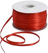 TONIFUL 1/8 Inch x 200 Yards Red Thin Solid Satin Ribbon Giant Spool Double Face Ribbons for Craf...