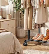 Delamu Clothes Rack Double Rods Clothing Racks for Hanging Clothes with Rolling Wheels, Metal Gar...