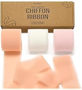Chiffon Ribbon, 1.5in x 3 Rolls Total 24yd Handmade Chiffon Silk Ribbons Fringe & 15 Cards for Gi...