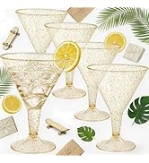 Liacere 24 Pack Gold Plastic Martini Glasses - 6.25oz Disposable Cocktail Glasses - Plastic Marga...