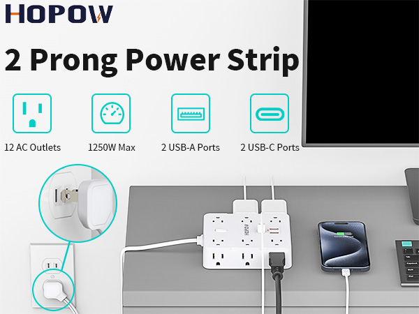 2 prong power strip