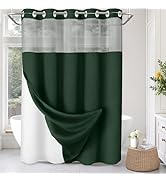 XOGUIBO No Hook Shower Curtain and Liner Set,Dark Green Hotel Waffle Shower Curtain with Liner 75...