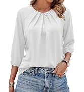 WIHOLL 3/4 Length Sleeve Womens Tops Pleated Front Crew Neck Blouses Dressy Casual Business Casua...