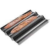 KITESSENSU Nonstick Baguette Pans for French Bread Baking, Perforated 3 Loaves Baguettes Bakery T...