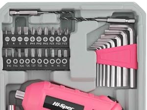 Hi-Spec Pink 42pc 4V USB Electric Power Screw Driver & Household Tool Kit Set