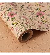 ZINTBIAL Kraft Floral Wrapping Paper Roll - Pink and Purple Floral Design, 17 Inches x 16.5 Feet,...