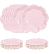 SietDESEO 50 PCS Light Pink Paper Plates 9 Inch Scalloped Dessert Plates Pink Disposable Plate fo...