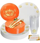 ISFANGCO 175PCS Plastic Thanksgiving Dinnerware Set for 25 Guests,Heavy Duty Plastic Disposable w...