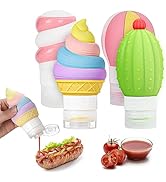 WXOIEOD 4 Pieces Leakproof Silicone Squeeze Bottle, Salad Dressing Container Ice Cream Cactus Pop...