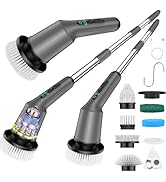 Shower Scrubber with Long Handle, Shower Cleaner Brush with 8 Floor Machine Pads, Cordless Electr...