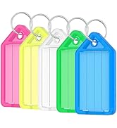 Uniclife 20 Pieces Key Tags 2 Inch Plastic Key Chain Tags with Ruled Blank Paper Labels Transpare...