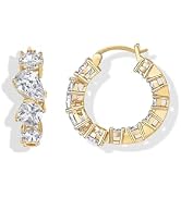 PAVOI 14K Gold Plated Cubic Zirconia Hoop Earrings for Women - Bridal CZ Hoop Earrings with Simul...