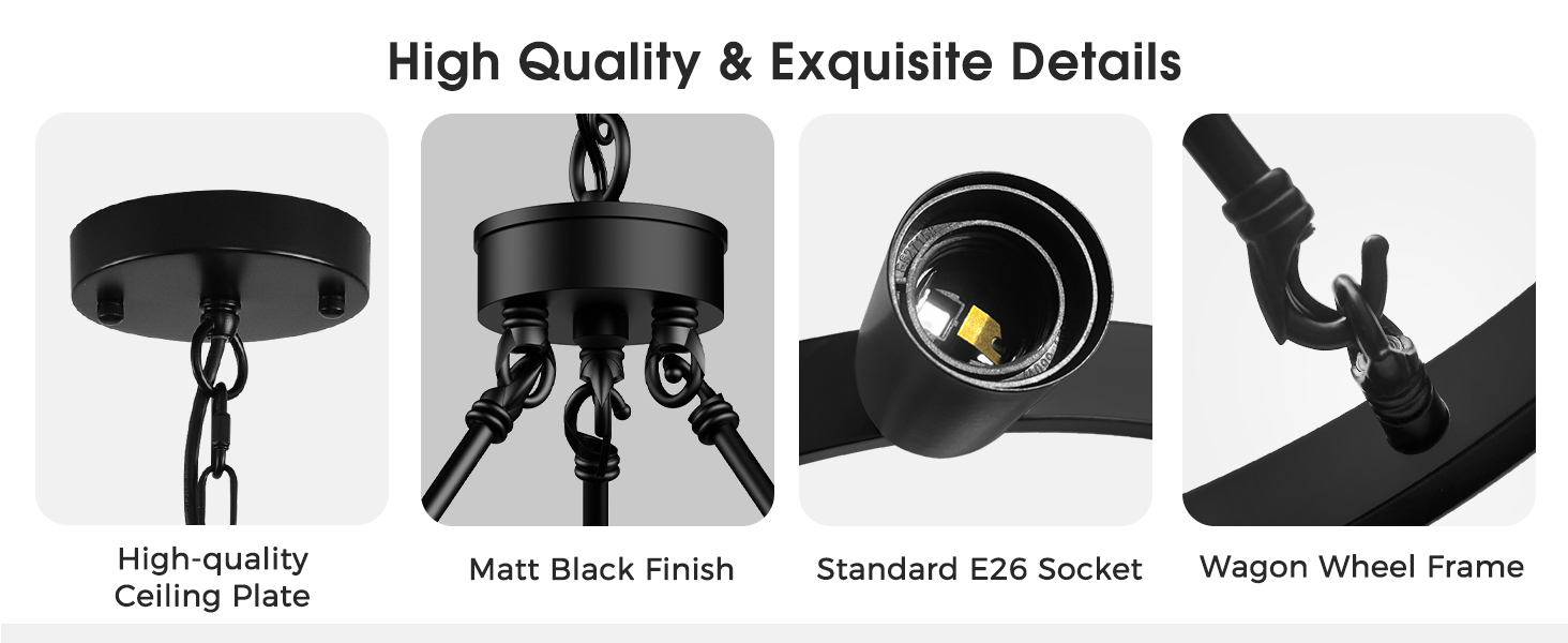 LOHAS 6 lights black wagon wheel chandelier