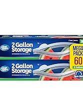 2 Gallon Storage Bags - 60 Count, Resealable Thick Plastic Food Storage Bags - Microwave-Safe, Ze...