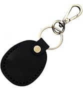 CALFOVERA Black Crazy Horse Leather NFC Tag Protector Holder Case Keychain Cover Genuine Leather ...