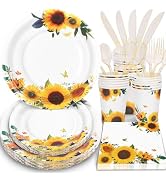 Gudvilla Sunflower Party Decorations-168PCS Sunflower Plates and Napkins Party Supplies,Yellow Su...
