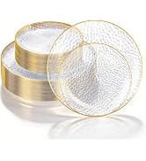 Lullaby 100PCS Clear Plastic Plates with Gold Rim, Includes 50pcs Dinner Plate 10” and 50pcs Dess...