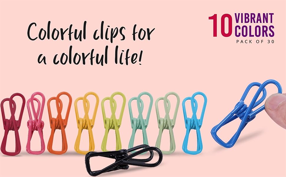 COLORFUL UTILITY CLIPS bag hanging colors color shades shade clothespins clothespin hooks bulk