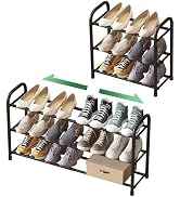 kiplant Shoe Rack for Closet, 3-Tier Expandable Shoe Organizer, Metal Adjustable Black Shoe Shelf...