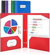 Sooez 6 Pack 3 Holes Pocket Folders with Labels, Heavy Duty Binder Folder with Pockets and Holes,...