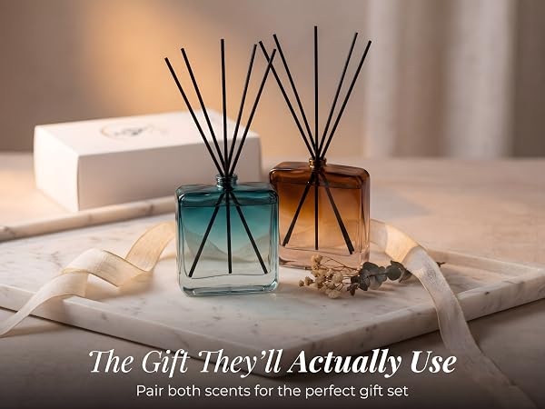 Bella Aria reed diffuser gift set two scents ombre glass housewarming birthday gift