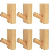 DINGEE Wall Hooks for Hanging Heavy Duty 6 Pack Wood Coat Hooks Wall Mounted, Adhesive Wall Hooks...