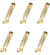 6 PCS Gold Mini Tongs, 304 Stainless Steel 4.2 Inch Small Serving Tongs with Smooth Rounded Edges...