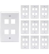 VCE 4 Port Keystone Wall Plate UL Listed (10-Pack), Single Gang Wall Plates for RJ45 Keystone Jac...